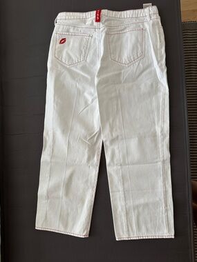 L'AGENCE White Jeans with Red Topstitching and Red Logo Tab